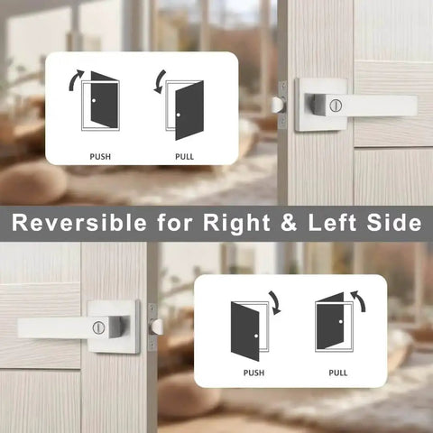10 Pack Brushed Nickel Privacy Door Levers For Bath And Bedroom, Keyless Interior Door Handles, reversible square design for right or left doors