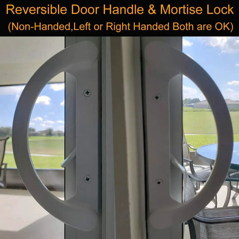Patio Door Handle Set With Mortise Lock For Sliding Glass Doors Non Keyed Latch White Diecast 45 Degree Design Replacement