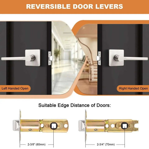 Square Passage Door Handle Set For Interior Doors Heavy Duty Reversible Lever In Satin Nickel Finish With Keyless Passage No Key Needed Hallway Closet Use Brushed Nickel Look 1 Pack, reversible lever, left and right-handed open