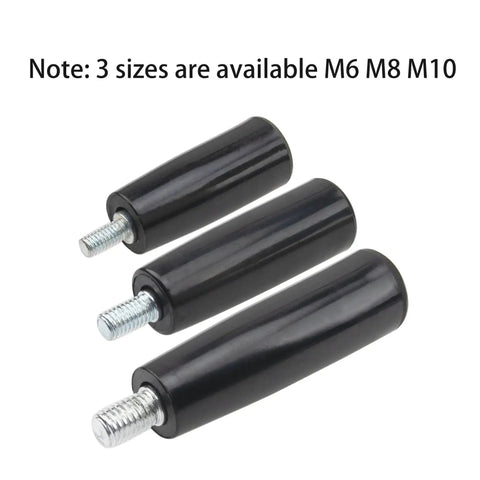 Three rotating handwheel handles in different thread sizes M6, M8, M10 displayed against a white background.