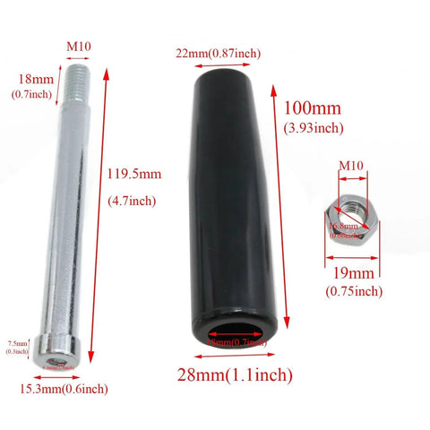Revolving Steel Machine Handle M10 Thread Black Lathe Handle With Nut Hand Wheel Accessory product dimensions and components.