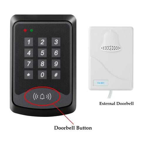 125KHz RFID Keypad Panel For Door Access Control With 1000 User Capacity And 10 Keyfobs Fire Resistant ABS Offline Setup, doorbell button
