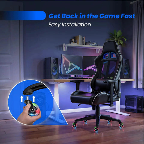 Gaming chair with 3 Inch Heavy Duty Chair Wheels Replacement Set of 5 With RGB Motion Activated Lighting for desks