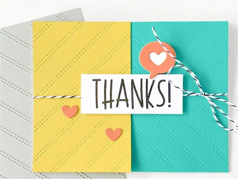 Layered card made with Rhombus Stripes Christmas Background Die Set For Card Making, featuring yellow and teal stripes with 'Thanks' message
