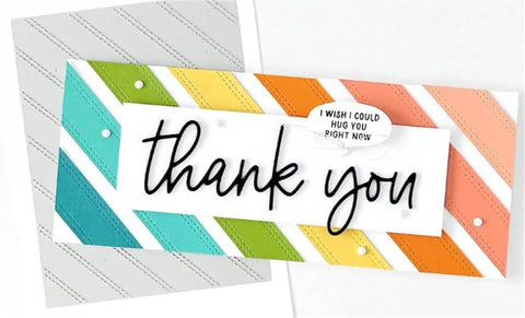 Colorful thank you card made with Rhombus Stripes Christmas Background Die Set For Card Making, showing layered stripes and sentiment.