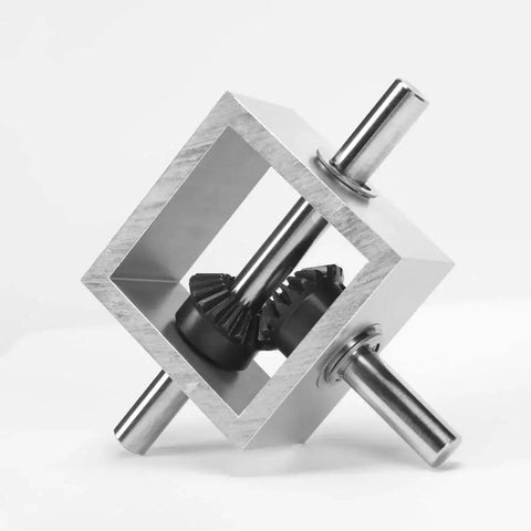 Right Angle Bevel Gearbox 1 To 1 20 Teeth 1.25 Module 10mm Shaft Built For DIY, metal construction, front view.