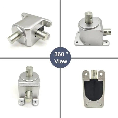 360-degree view of Right Angle Bevel Gearbox 1.5 Module 20 Teeth 90 Degree Drive Shaft 15mm For DIY, showing front and side angles.