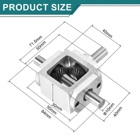 Right Angle Bevel Gearbox 1to1 20 Teeth Aluminum Frame Dual Output 10mm Shaft with dimensions