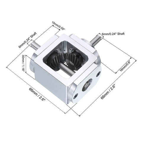 Right Angle Bevel Gearbox 1to1 6mm Shaft 1 Module 20 Teeth Aluminum Frame DIY with dimensions diagram