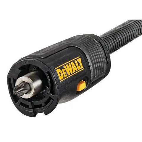 Close-up of Right Angle Drill Attachment 4-In-1 System with 12-Inch Compact Straight Flexible Shaft and drill bit inserted