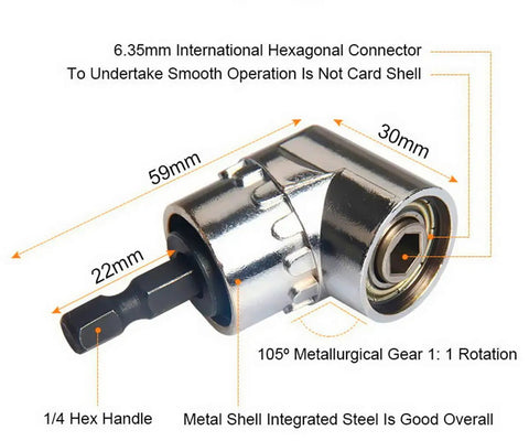 105 degree right angle extension with 1/4 inch hex handle from Impact Grade Power Hand Tools Driver Socket Adapter Extension Set