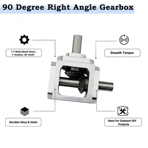 Right Angle Gearbox Bevel Drive OneToOne 10mm Output Shafts Al Frame ProGrade showing aluminum frame and stainless shafts