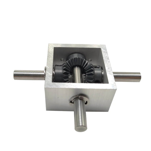 Front view of 1:1 Right Angle Bevel Gearbox 1.5 Module 20 Teeth 90° Angle Drive Steering Gear Device with visible metal shafts.