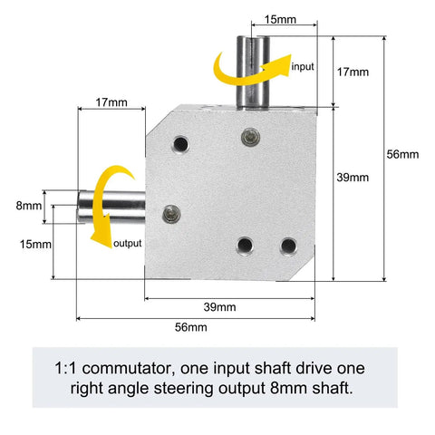Side view of Tapered Bevel Gear Box 1 To 1 Right Angle Drive With 8mm Shafts For DIY Projects, showing dimensions in mm.