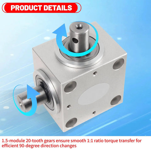 Right Angle Gearbox 90 Degree Drive 1 To 1 Torque 15mm Shaft Aluminum Housing in side view