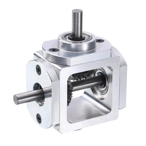 Right Angle Bevel Gearbox 1to1 6mm Shaft 1 Module 20 Teeth Aluminum Frame DIY, showing side view with exposed gears and shafts.