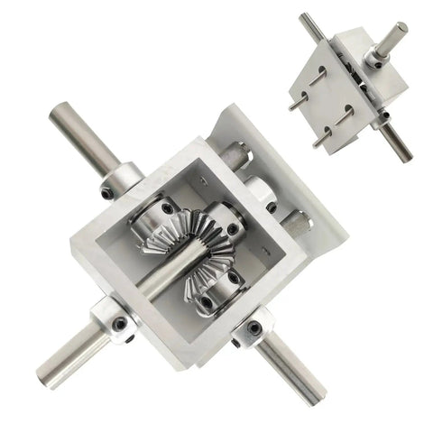 Close-up of Right Angle Mounting Bracket For PGFUN Right Angle Gearbox Aluminum Alloy 60mm showing gears and mounting structure