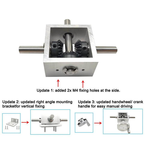 1:1 Right Angle Bevel Gearbox 1.5 Module 20 Teeth 90° Angle Drive Steering Gear Device with 10mm Shaft and aluminum casing
