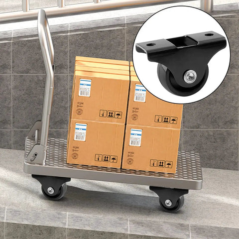 Cart with boxes on 20 Pack 1 Inch Rigid Caster Wheels With Metal Top Plate For Furniture Non Swivel Fixed Casters Black Hard Plastic