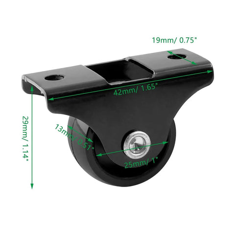 20 Pack 1 Inch Rigid Caster Wheels With Metal Top Plate For Furniture Non Swivel Fixed Casters Black Hard Plastic
