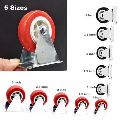 Various sizes of rigid plate caster wheels, including 2 Inch Rigid Plate Caster Wheels No Swivel For Furniture And Workbenches, Hard Rubber Wheels.