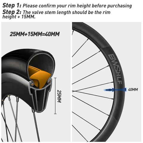 BWSHLF tubeless Presta valve stem, alloy, 40mm length with blue valve core remover tool