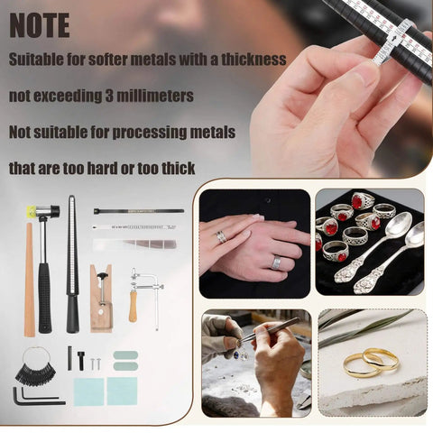 Ring Bender Kit for Spoon Rings 3 in 1 Jewelry Saw Bow and Measuring Tool With Nylon Mold and Bending Machine, DIY photo collage