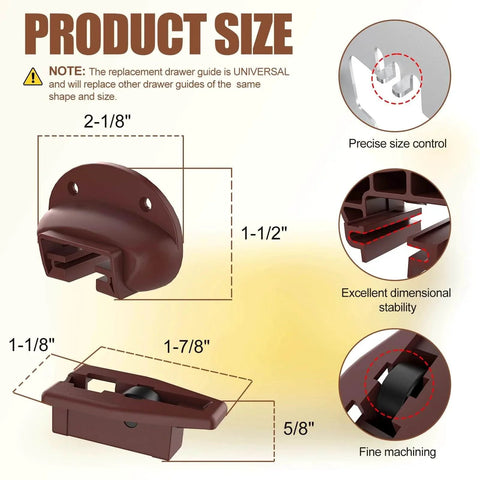 Upgrade Rite-Trak II Replacement 5 Set Drawer Guide Kit dimensions and features illustration