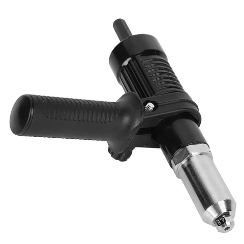 Rivet Gun Adapter For Electric Drill With Vertical Grip, High Hardness Alloy Steel Forged Head, Riveting Tool Kit shown from side view