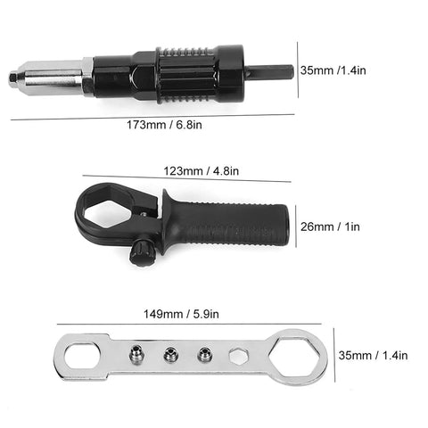Rivet Gun Adapter For Electric Drill With Vertical Grip, High Hardness Alloy Steel Forged Head, Riveting Tool Kit With Wrench