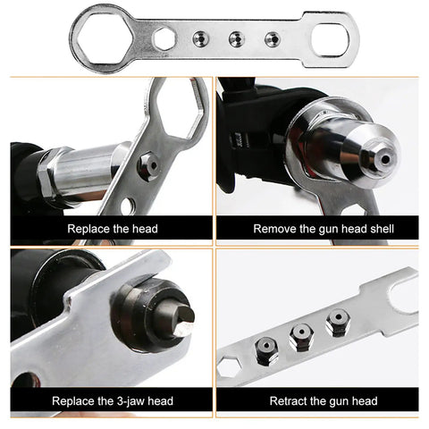 Rivet Gun Adapter For Electric Drill With Vertical Grip, High Hardness Alloy Steel Forged Head, Riveting Tool Kit With Wrench