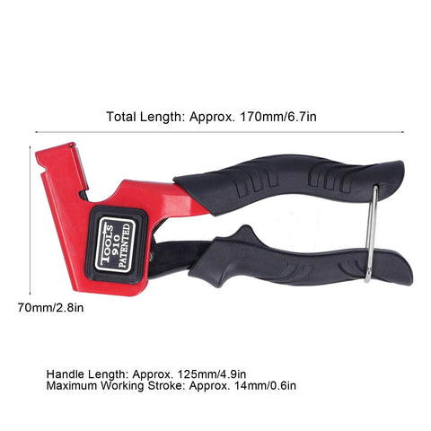 Compact Wall Anchor Setting Tool Rivet Gun with anti-slip ergonomic handle, showing dimensions for hollow walls and plasterboard fixing.