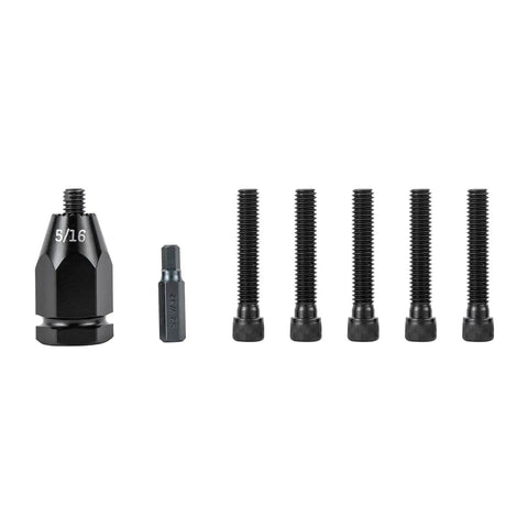 Industrial Grade Pneumatic Rivet Nut Gun Kit with Heads for 10-24 1/4 5/16 and 3/8 Inch Sizes Quick Change Nosepiece 20 Mandrels Included Air Rivnut Pull Setter for Auto Body Metal Fabrication and Heavy Duty DIY Projects - close up of 5/16 inch head and parts.