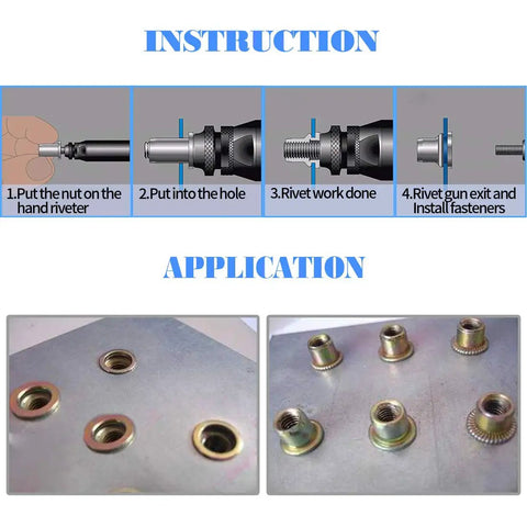 Flat Head Rivet Nut Set 100 Pcs Five Sixteenth Inch 18 UNC Zinc Plated Carbon Steel Rivet Nuts installation instructions