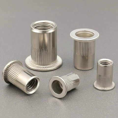 25 Pack Rivet Nut Set 3/8-16 UNC In 304 Stainless Steel With Knurled Body for a strong grip and easy riveting threaded inserts close-up