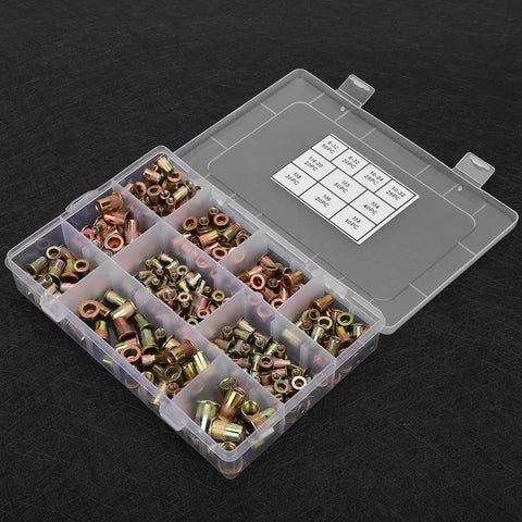 300 Piece Blind Rivet Nut Set In Plated Zinc Steel For Metal Plates And Pipes Multiple Sizes Durable Fastening Kit
