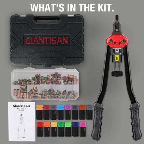 Rivet Nut Tool, 16-inch Rivnut Tool Kit with 15 SAE & Metric Mandrels, 236pcs Rivnut Assortment Kit and Rugged Carrying Case