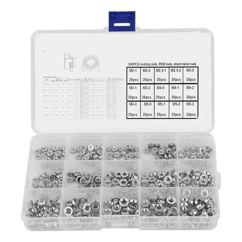 300Pcs Self Clinching Rivet Nuts Set For Sheet Metal M2 M2.5 M3 M4 M5 Type S PEM Thin Plates Metal Fastener Tool Galvanized