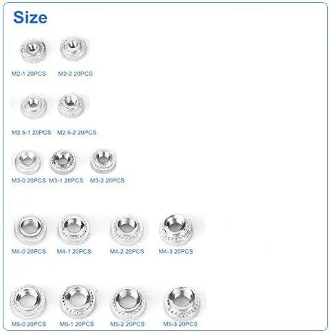 Assorted 300Pcs Self Clinching Rivet Nuts Set For Sheet Metal M2 M2.5 M3 M4 M5 Type S PEM Thin Plates Metal Fastener Tool