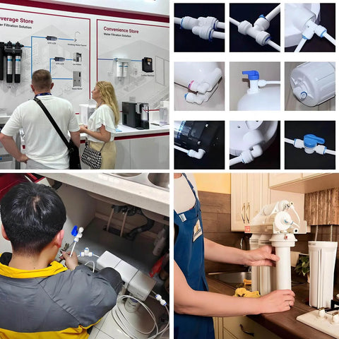 Three Quarter Inch Male Thread To One Quarter Inch OD PE Tube Push To Connect Straight Adapter For Plug And Play RO Water Filtration System Hose Double Joint Pre Purifier Water Purifier Plastic MNPT Fittings Set Of Three in various installation settings