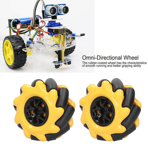 Mecanum Wheel OmniDirectional Smart Robot Car Parts Accessories DIY Toy Components 60mm shown with robot and close-up view