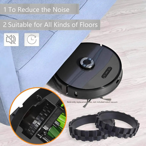 Anti Slip Replacement Tire Set For J7 I7 S9 500 600 700 800 900 E3 E5 Robot Vacuum Cleaners with close-up of heavy duty rubber wheels