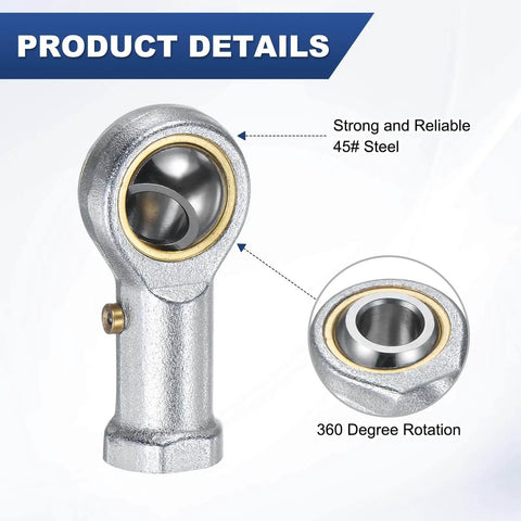 Heavy Duty Rugged Rod End Bearing 4 Pack Five Sixteenth Inch Bore Five Sixteenth Twenty Four Right Hand Thread Self Lubricating Female Thread Steel Joint With Jam Nuts For Forging Machines CNC Equipment And Automotive Linkages close-up view