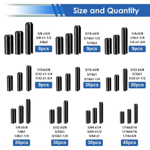 Roll Pin Set 230Pcs SAE Inch Slotted Spring Pins Assortment Kit For Home Improvement And Auto Repair Includes Ten SAE Sizes