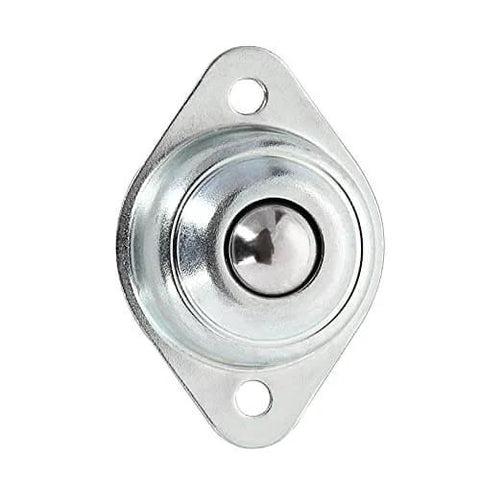 Close-up of a single 1/2 inch carbon steel flange mounted roller ball transfer bearing, part of the 16 Pcs 1/2 Inch Roller Ball Transfer Bearings Flange Mounted Carbon Steel Units for Conveyors Roller Stands Transmission and Furniture with Smooth 360 Degree Rotation 22 lb Load set.