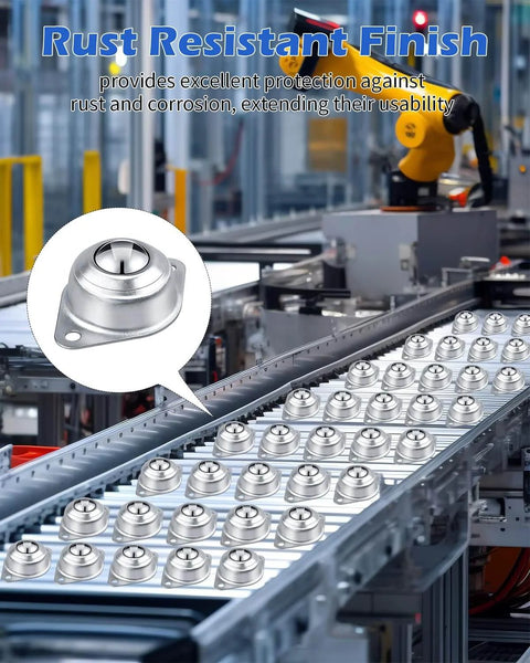 Conveyor with 30 Pcs 1/2 Inch Roller Ball Transfer Bearings Carbon Steel Ball Casters for machine assembly line.