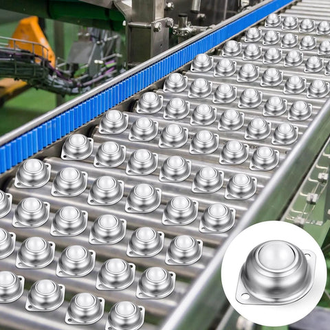 Conveyor system with 30 Pcs 1 Inch Roller Ball Transfer Bearing Nylon Round Ball Transfer Unit Universal Casters installed