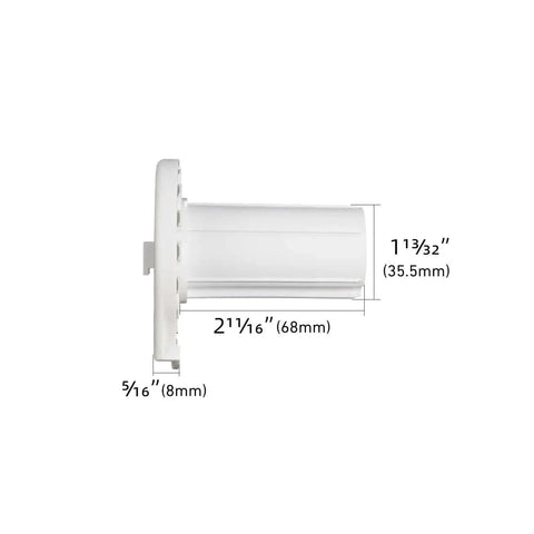 Side view of Roller Shade Clutch - Compatible with 1.5” (38mm) Shade Tubes, showing dimensions and white plastic material