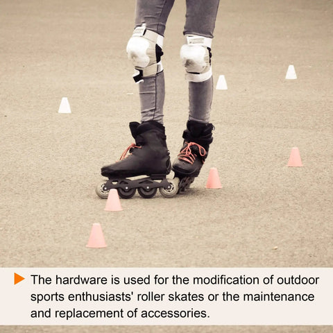 Person inline skating through cones; Inline Skate Axle Bearing Spacers Kit, 8 Pack, Aluminum 6mm Axle Spacers, Silver, for Roller Skates