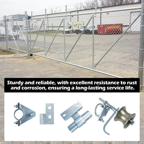 Wall Mounted Rolling Gate Hardware Kit For Chain Link And Sliding Gates With 6 Inch Wheel Carriers and components